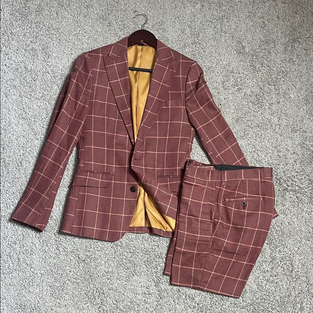 Men's Brown Checkered Suit